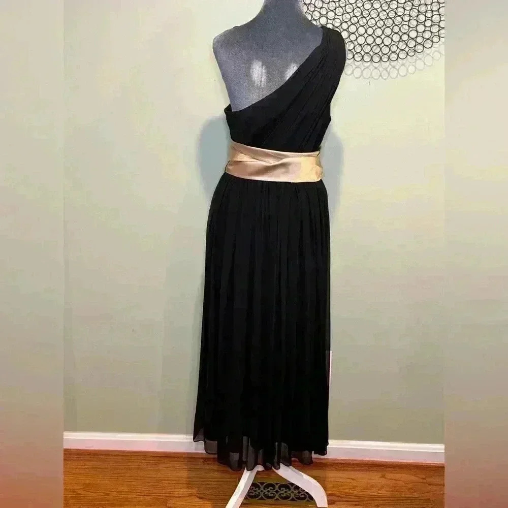 Banana Republic- Black one shoulder layered dress with gold belt - Size 12 - Picture 4 of 7